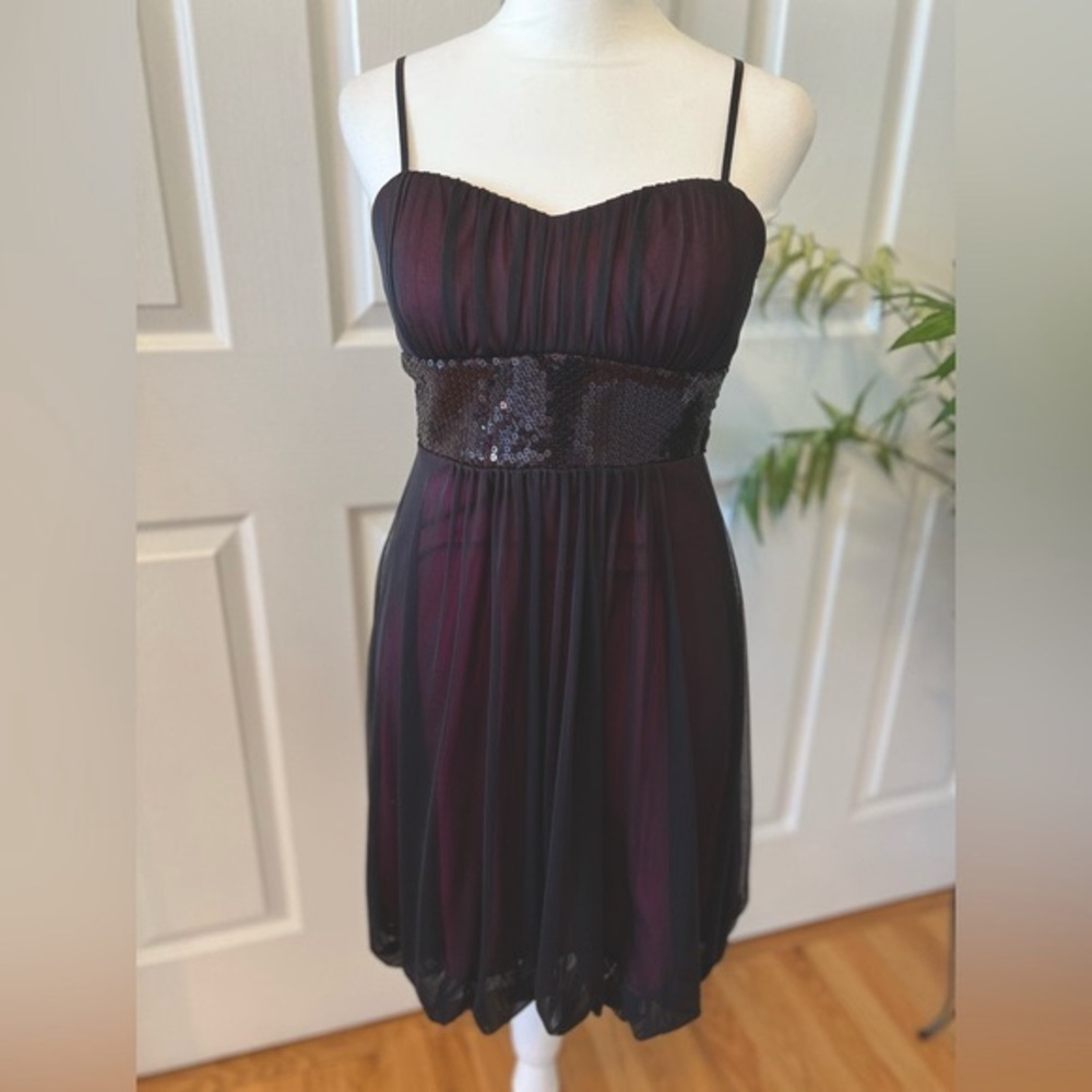 Trixxi black hot pink sequined spaghetti strap dress size small